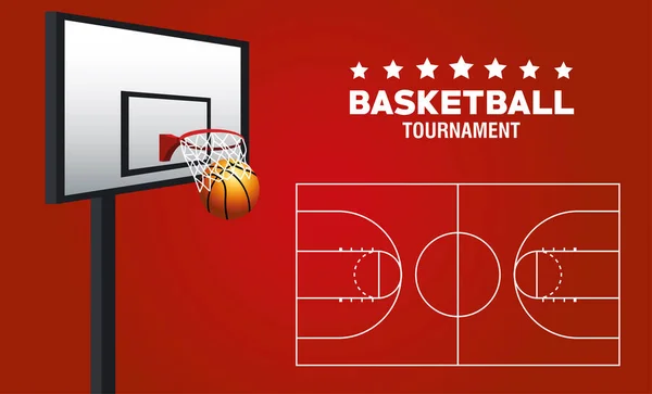 Basketbal sport poster met ballon en mand — Stockvector