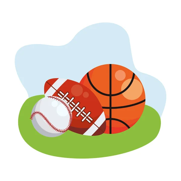 Baloncesto con fútbol americano y pelotas deportivas de béisbol — Vector de stock