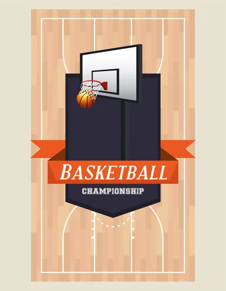 Basketball-Sportplakat mit Luftballon und Korb — Stockvektor