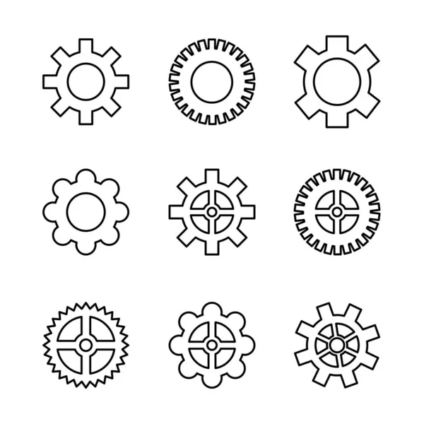 Paquete de engranajes máquina establecer iconos — Vector de stock