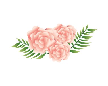 Güzel pembe çiçekler ve yapraklar dekoratif simgeler