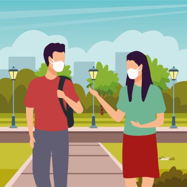 Yol karakterlerine maske takan genç bir çift.