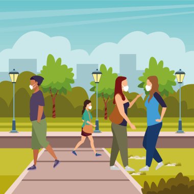 Bir grup genç yolda tıbbi maske takıyor.