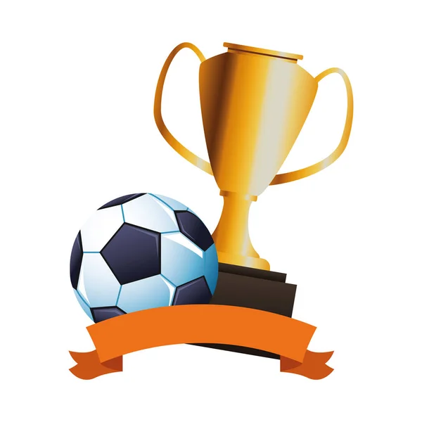 Palloncino da calcio con coppa trofeo campionato sportivo — Vettoriale Stock