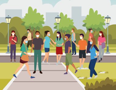 Bir grup genç yolda tıbbi maske takıyor.