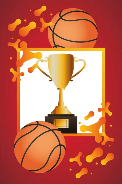 Kosárlabda sport plakát léggömbbel a tűzben — Stock Vector