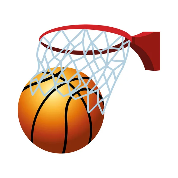 Ballon de basket sport avec panier — Image vectorielle