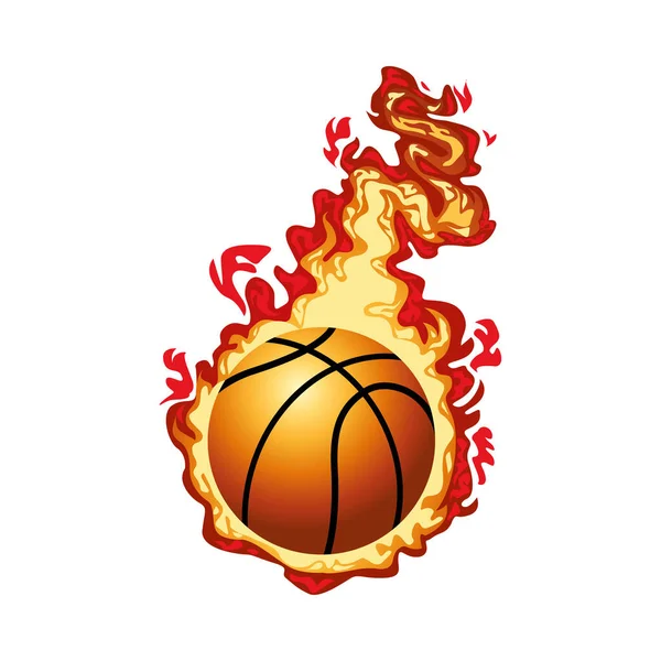 Balón de baloncesto deporte con llama de fuego — Vector de stock