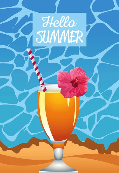Olá cena sazonal de verão com coquetel tropical —  Vetores de Stock