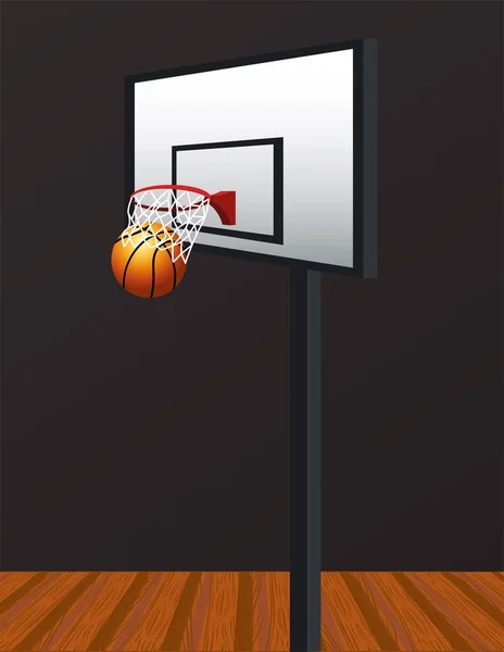 Affiche de sport de basket avec ballon et panier — Image vectorielle