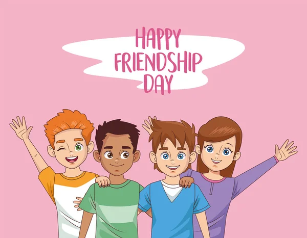 Fröhliche Feier zum Freundschaftstag mit Kindergruppe — Stockvektor