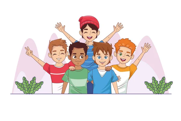 Feliz celebración del día de la amistad con el grupo de niños en el parque — Vector de stock