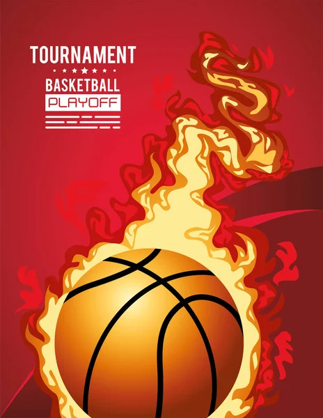 Basketbal sport poster met ballon in brand — Stockvector