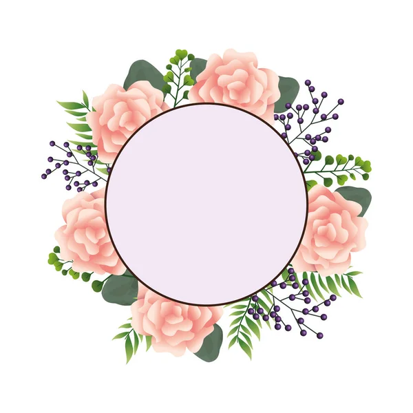 Hermosas flores rosadas en marco circular decorativo — Vector de stock