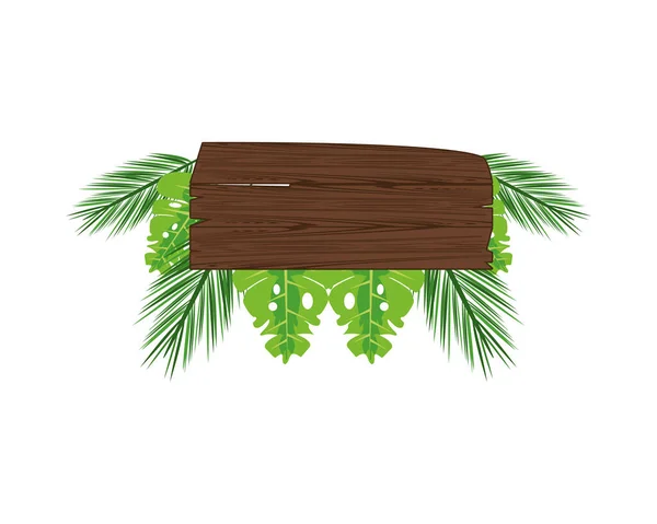 Ετικέτα ξύλινο σήμα με φύλλα φοίνικα εικονίδιο του καλοκαιριού — Διανυσματικό Αρχείο