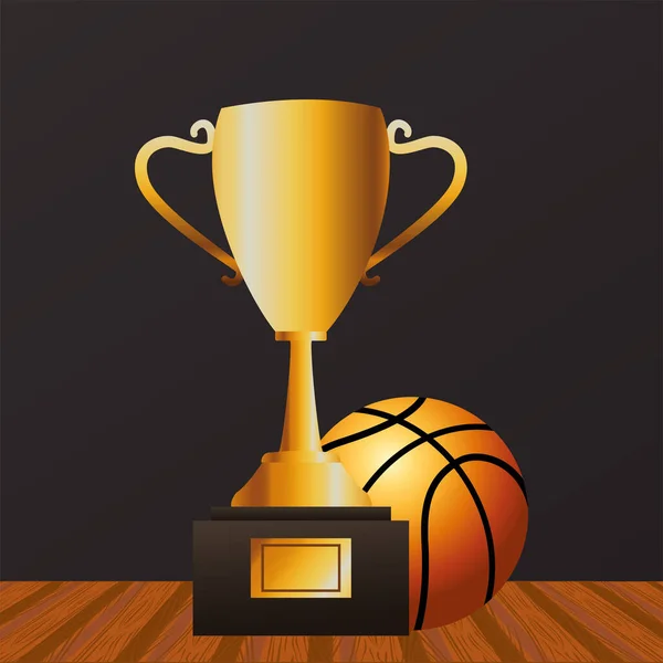 Manifesto sportivo di basket con palloncino e trofeo — Vettoriale Stock