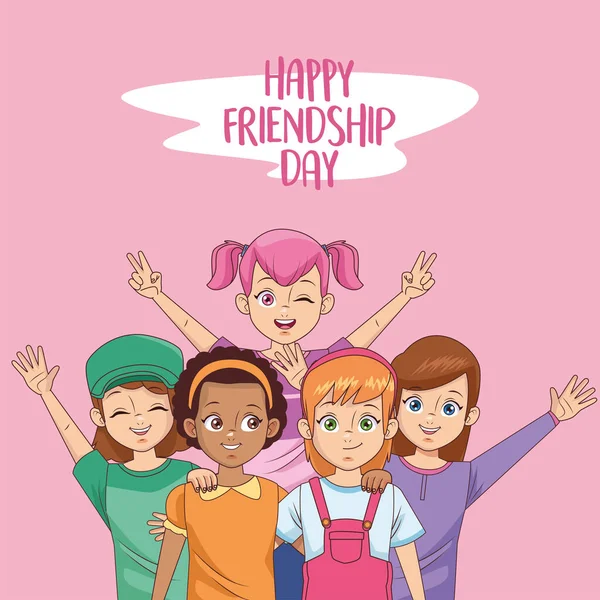 Feliz celebración del día de la amistad con el grupo de chicas — Archivo Imágenes Vectoriales