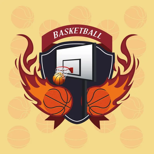 Póster deportivo de baloncesto con globos en llamas — Vector de stock