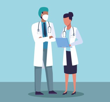 Tıbbi maske takan birkaç doktor.