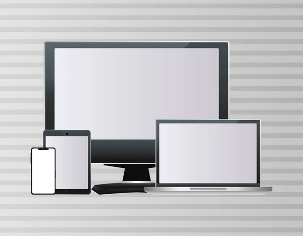 Computadores portáteis e desktop com smartphones — Vetor de Stock