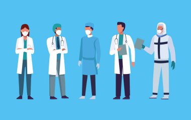 Bir grup doktor tıbbi maske takıyor.