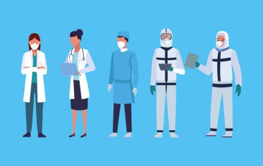 Bir grup doktor tıbbi maske takıyor.