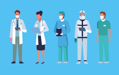 Bir grup doktor tıbbi maske takıyor.