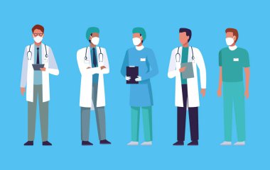Bir grup doktor tıbbi maske takıyor.