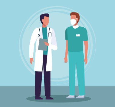 Tıbbi maske takan bir grup erkek doktor.