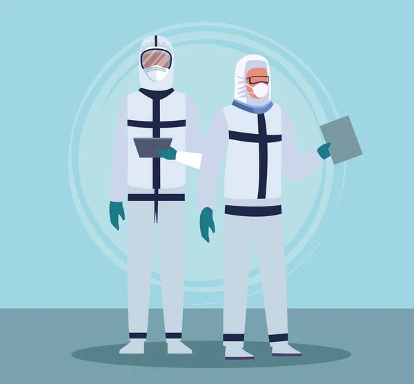 Personel lekarzy noszący medyczny sprzęt do kombinezonów biologicznych — Wektor stockowy