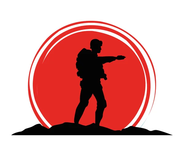 Militaire soldat silhouette silhouette icône — Image vectorielle