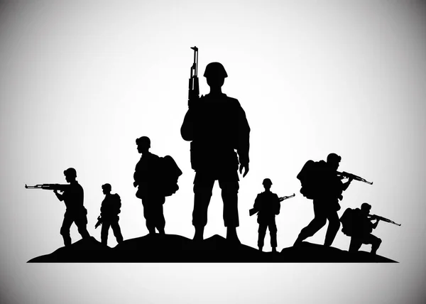 Silahlı askeri askerler siluet simgeleri simgeleri — Stok Vektör