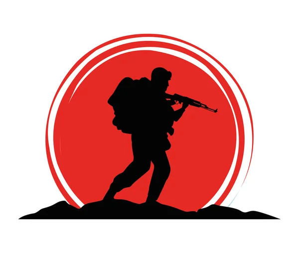 Militair soldaat met wapen silhouet figuur — Stockvector