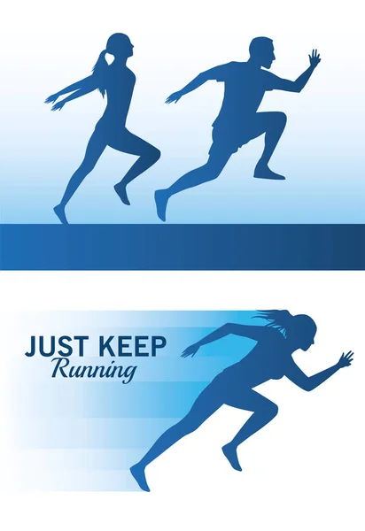 Sylwetki biegających sportowców — Wektor stockowy