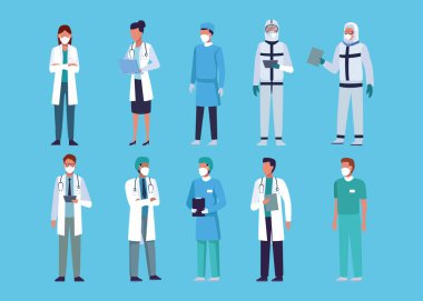 Bir grup doktor tıbbi maske takıyor.