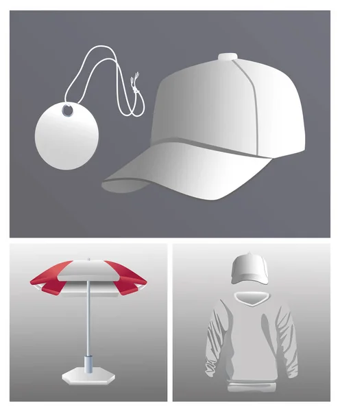 Manteau masculin et casquettes de sport blanc avec parapluie — Image vectorielle