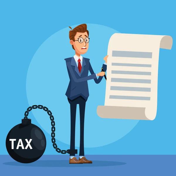 税金の足かせと書類を持つエレガントなビジネスマン — ストックベクタ