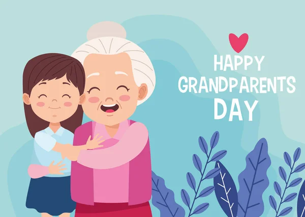 Schattig gelukkig grootmoeder met kleindochter en belettering — Stockvector