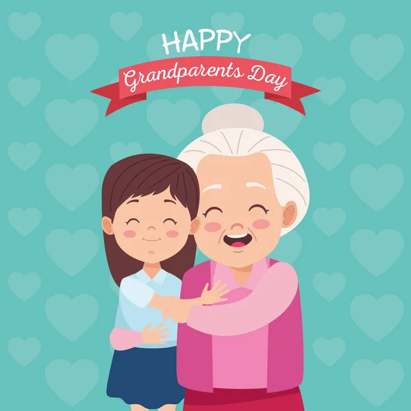 Cute happy grandmother with granddaughter and lettering — Stock Vector