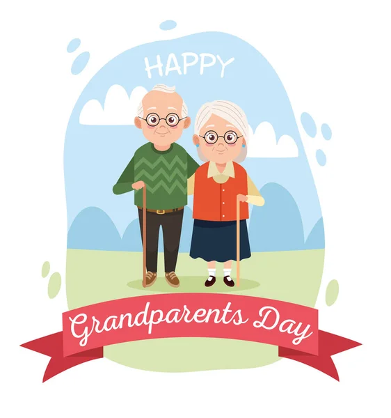 Cute happy grandparents couple in the camp — Stock Vector