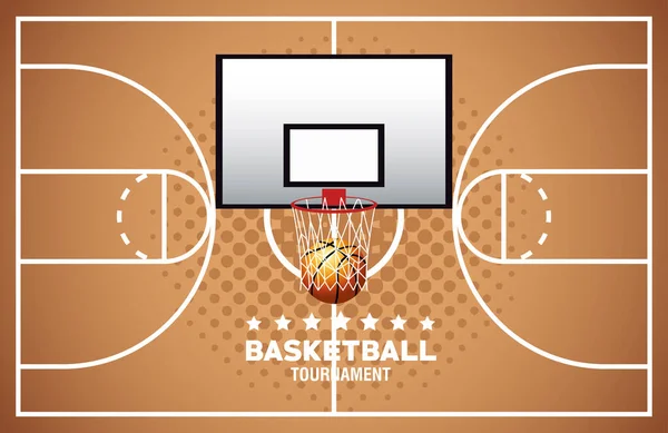 Basketball-Sportplakat mit Luftballon und Korb vor Gericht — Stockvektor