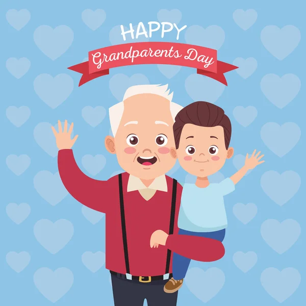 Happy old grandfather with little grandson and lettering — Stock Vector