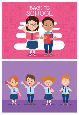 Üniforma karakterli küçük öğrenci grubu