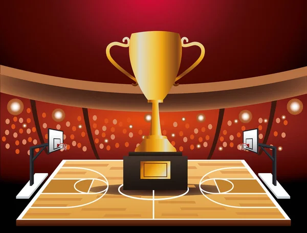 Affiche de sport de basket-ball avec trophée au tribunal — Image vectorielle