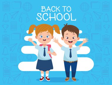 Üniformalı karakterli küçük öğrenciler.