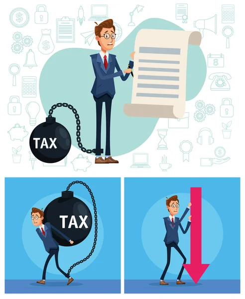 Élégants hommes d'affaires avec des chaînes fiscales et des icônes financières — Image vectorielle