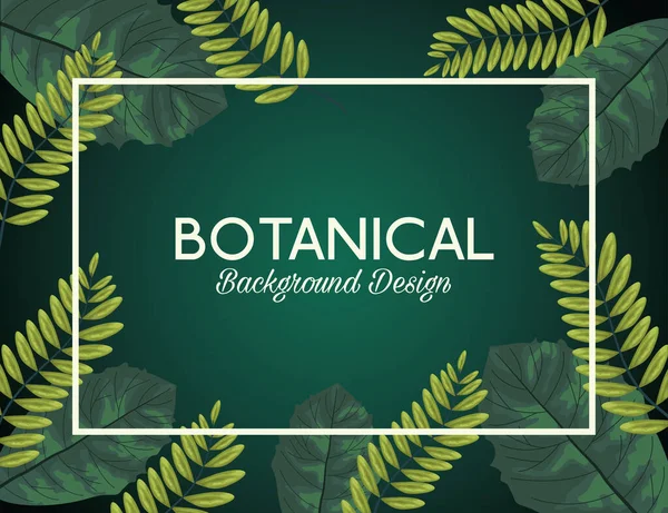 Tropische bladeren in vierkante frame en belettering botanische achtergrond ontwerp — Stockvector
