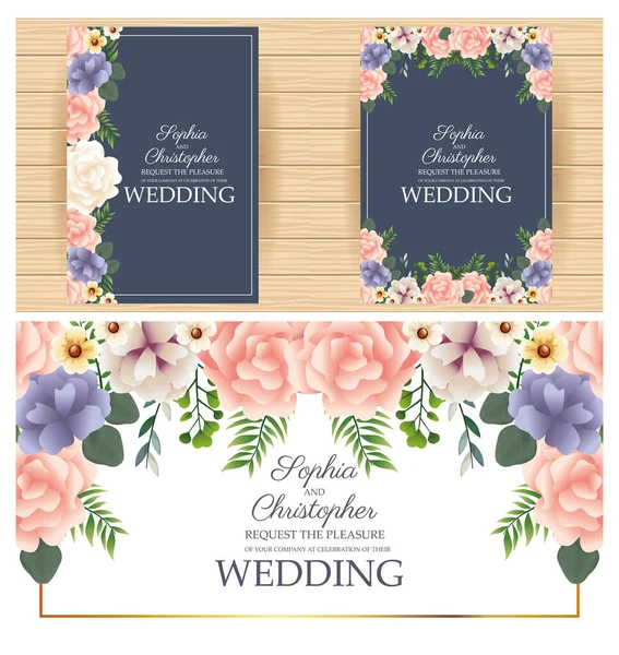 Convite de casamento com quadrados molduras florais —  Vetores de Stock