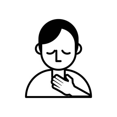 Boğazı ağrıyan kişi. 19 semptom çizgisi tarzı.