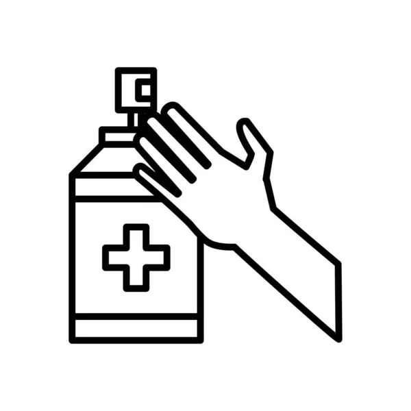 Hand met antibacteriële zeep fles lijn pictogram — Stockvector